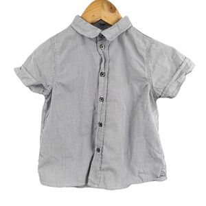 Petite Lucette Button Up Shirt White Blue Checked Short Sleeve 100% Cotton‎ 2T